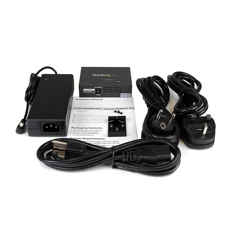 StarTech POEINJ4G 4-Port Gigabit Midspan - PoE+ Injector - 802.3at/af